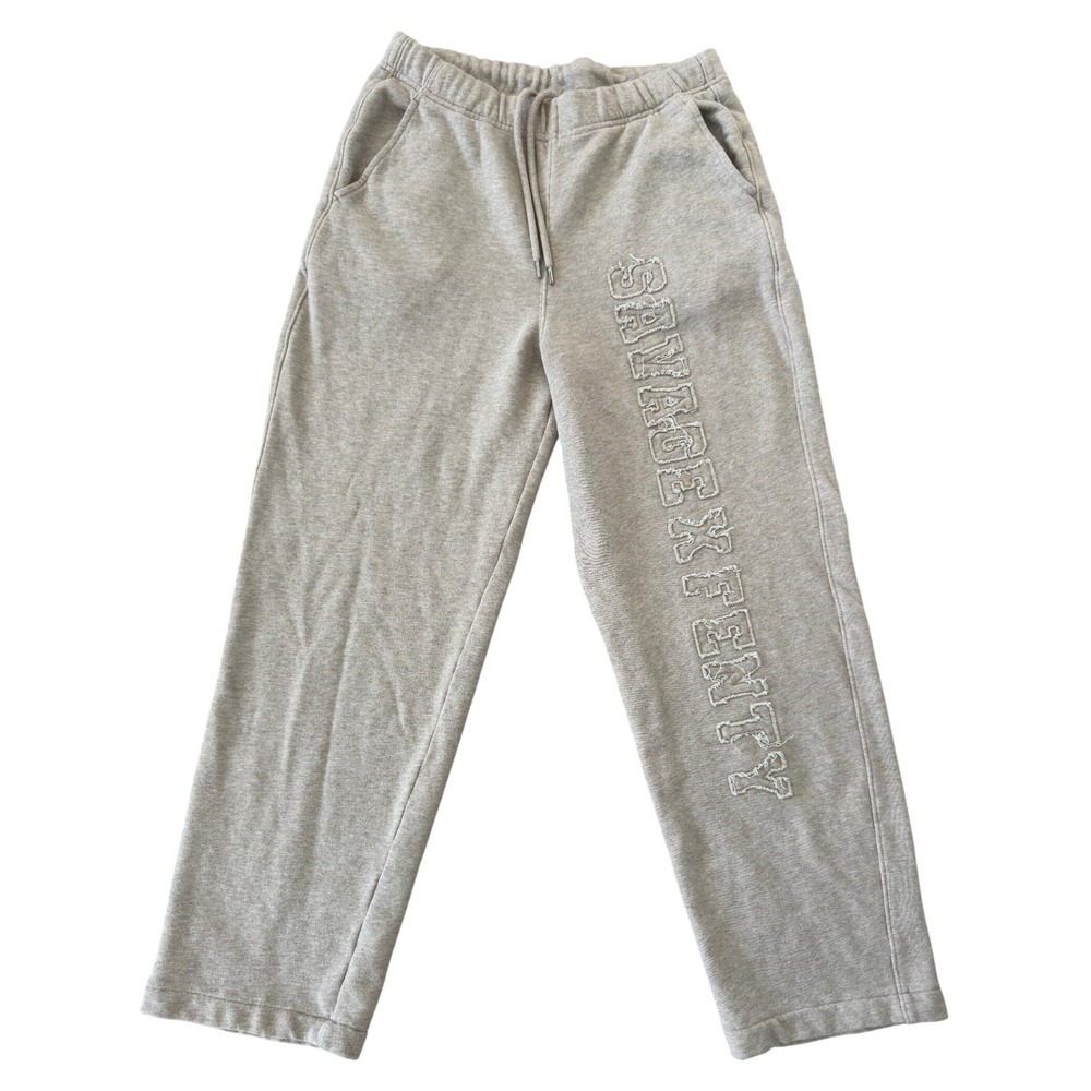 Savage X Fenty Gray Wide Leg Sweatpants Logo Applique Cotton Joggers Medium